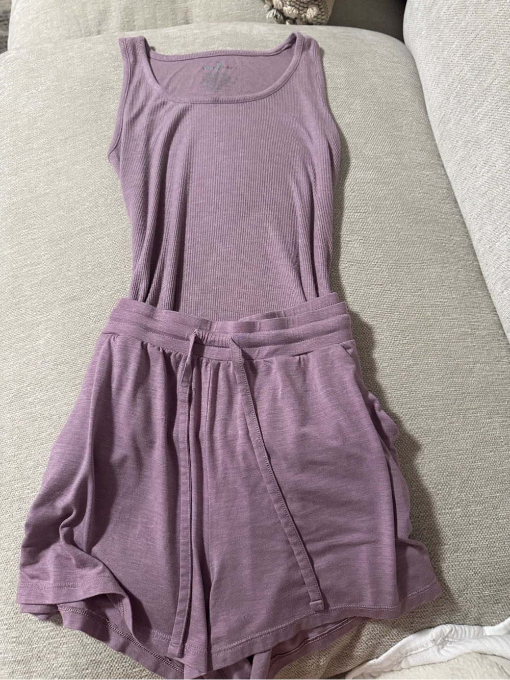 Tommy John Ribbed Tank and Drawstring Lounge Shorts Set - Lavender - Picture 4 of 9